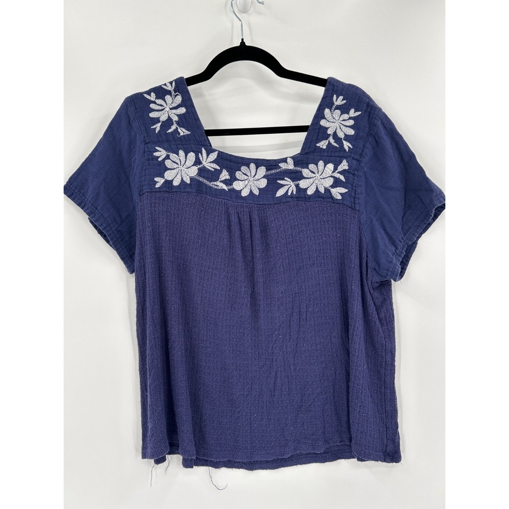 Lee Womens Size Xl Blue Floral Peasant Top Boho Bloomcore